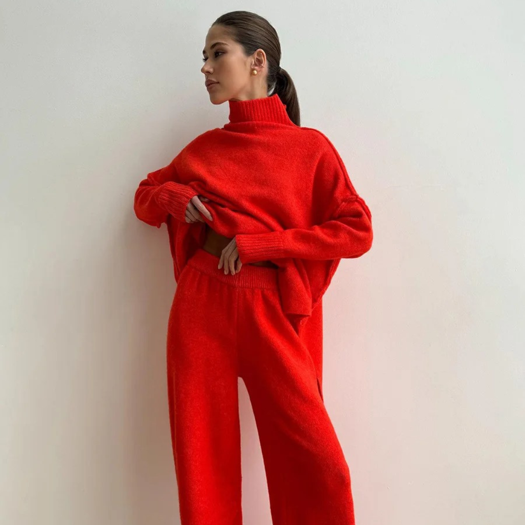 Mila | Ensemble pull à col roulé doux et pantalon tricoté